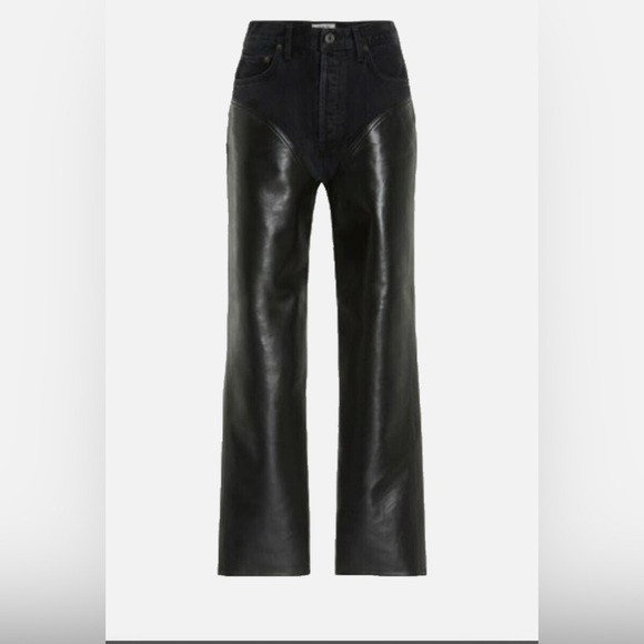 Agolde Black Denim Leather Jeans - Picture 1 of 4